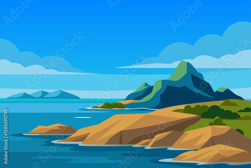 mediterranean island landscape with rocky shores