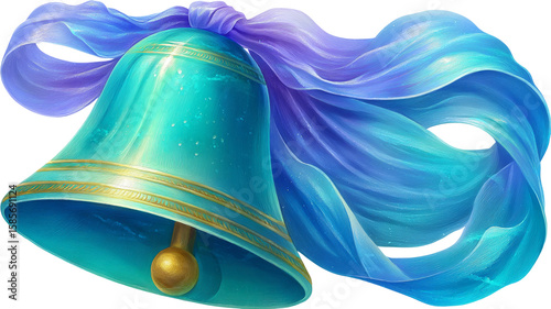 Teal bell with flowing blue ribbon digital illustration digital art painting