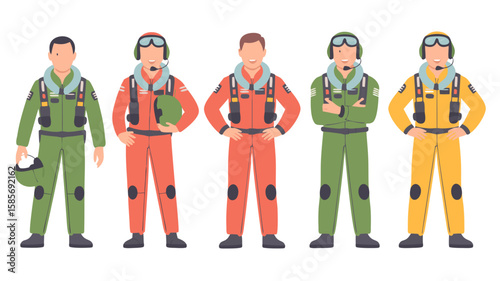 Vector SVG Illustration of Skydivers in Bright Jumpsuits with Helmets in Modern Flat Style for Web and Digital Media