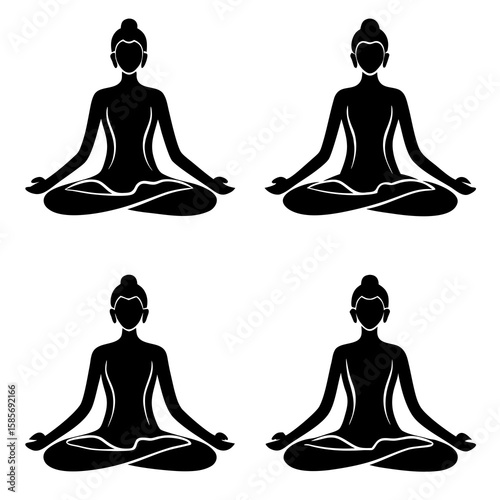 Serene figures meditating in lotus pose meditation