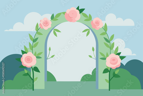 outdoor wedding frame in greenery with pastel rose 