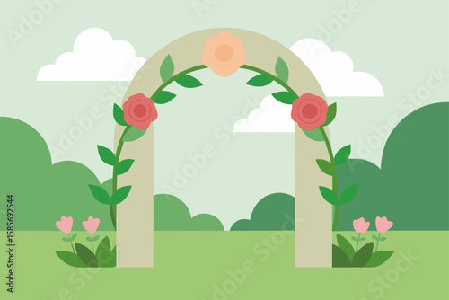 outdoor wedding frame in greenery with pastel rose.svg