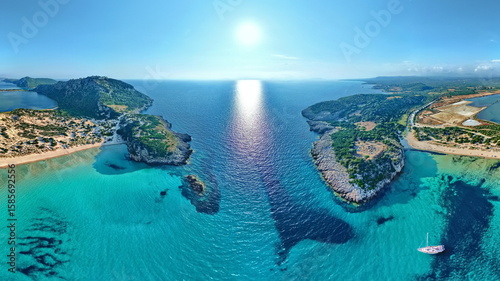 Fototapeta Naklejka Na Ścianę i Meble -  Voidokilia beach aerial view - beautiful beach of mediterranean sea in Greece, Europe - 2:1 poster format