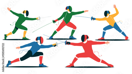 Vector SVG Illustration of Fencing Competitors in Modern Flat Style with Bright Colors for Sports and Fitness Branding