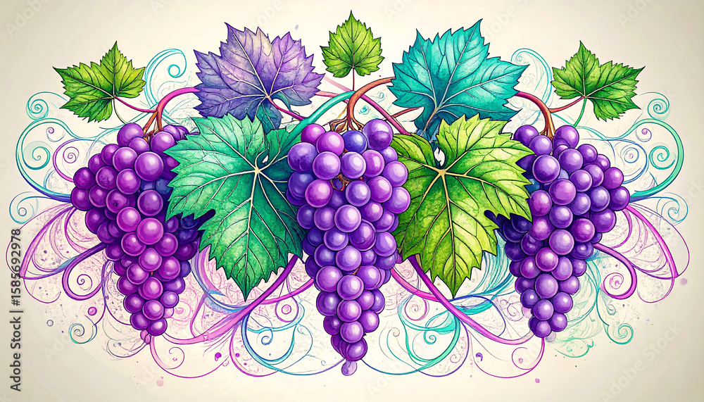 Obraz premium Grape design, colorful intricate linework