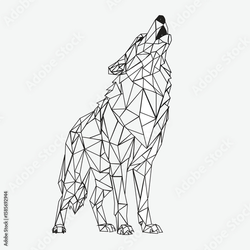 Geometric line drawing of a howling wolf with sharp polygon shapes