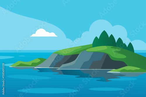 peaceful water lapping against rugged island shore
