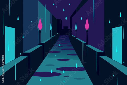 rain soaked alley with glowing puddles  .svg