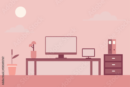 refined workspace touched by soft pink skies