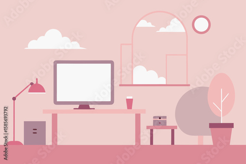 refined workspace touched by soft pink skies  .svg