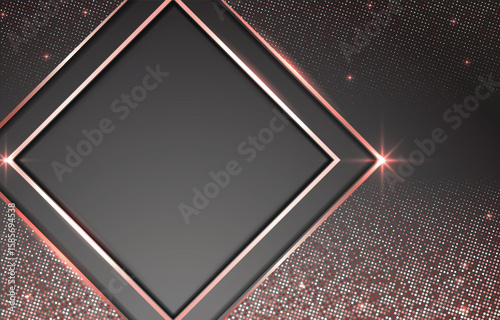 Abstract black and grey background with shiny metallic frame