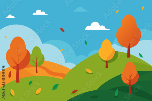 scenic hillside with vibrant trees and scattered 