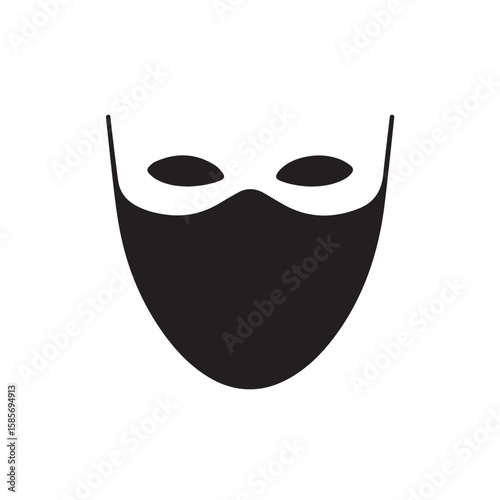 A simple black and white graphic of a mask covering the eyes and nose, isolated on a white background