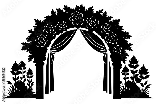 scenic wedding venue with rose covered arch 
