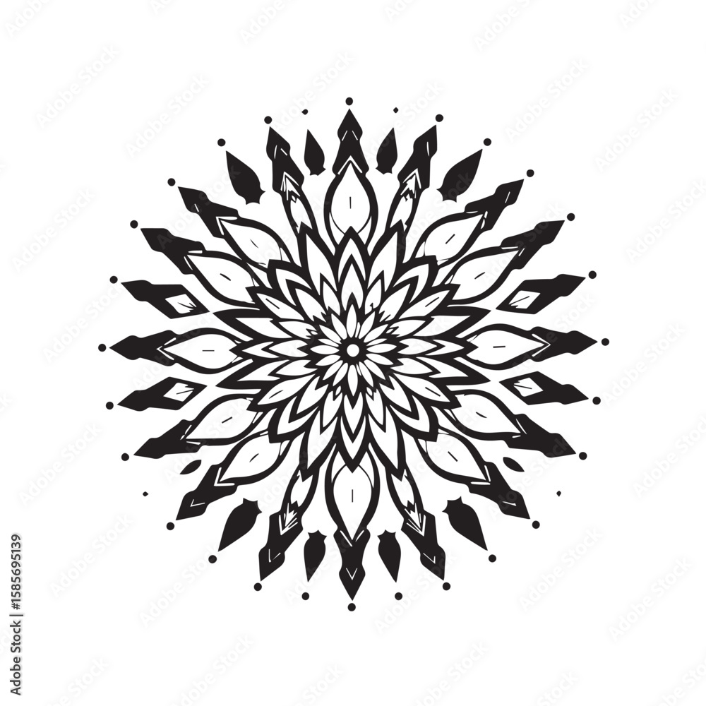 Obraz premium A black and white mandala design isolated on white background radiates intricate floral patterns