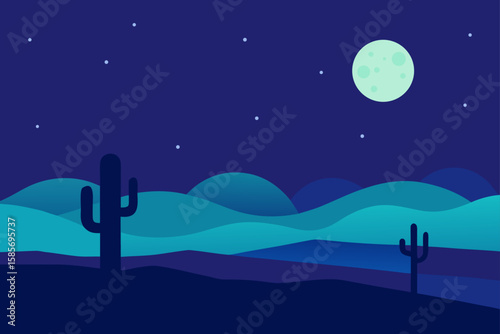 starry desert with cacti in moonlight 