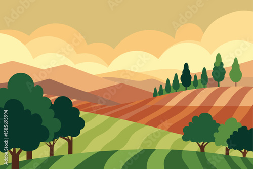 summer haze across vineyards and olive trees  .svg