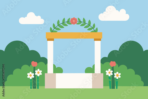 wedding square altar surrounded by flowers 
