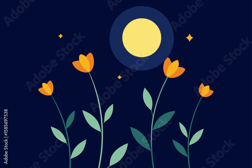 wildflowers glowing in moonlight  