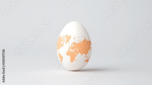 White egg adorned with a world map design against a neutral background