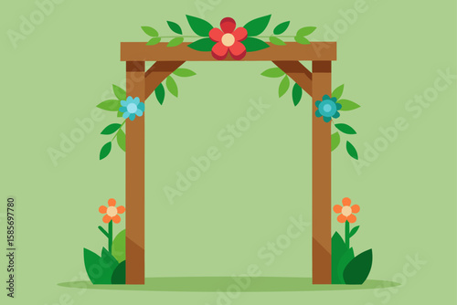 wood framed ceremony arch with flowers in tranquil 