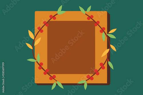 wooden square with floral garlands in late afterno