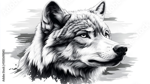 Gray Scale Wolf Portrait with Abstract Background
