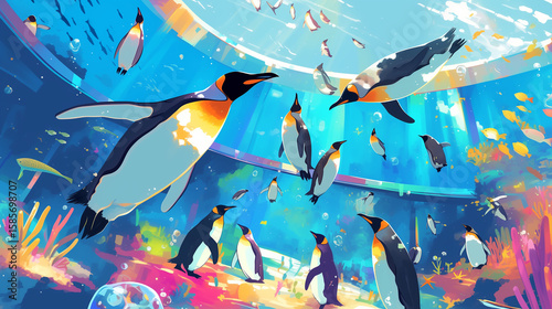 水の中にいるペンギンのイラスト