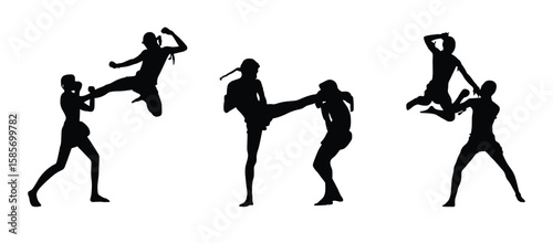 Muay Thai Silhouette Set – Action Kick and Jump Fighting Poses