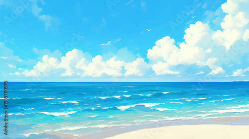 青空の広がる海辺のイラスト