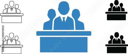 Group of professionals standing behind a podium or desk in different styles