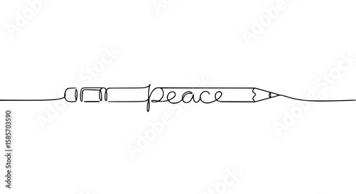 Light bulb with peace symbol in single line outline vector design  