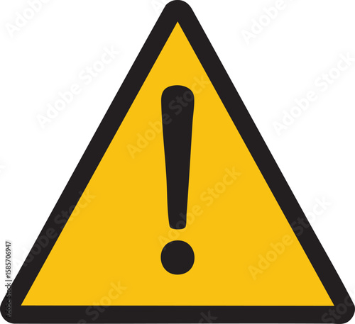 Yellow warning triangle with black exclamation mark isolated on transparent background