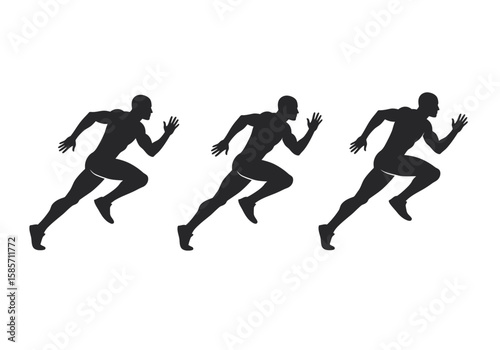 A stylized silhouette of three sprinting runners against a white backdrop, capturing the essence of speed, competition, and the dynamic energy of athletic performance.