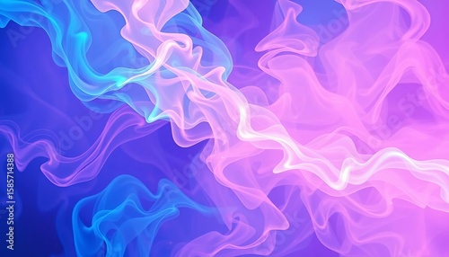 Ethereal blue & pink neon smoke swirls in abstract cosmic scene, galaxy, gradient