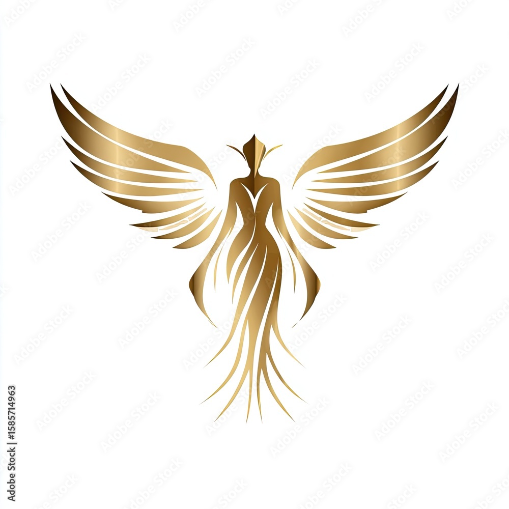 Obraz premium Angel Logo An elegant angel logo with wings spread wide soft gold and white colors heavenly aesthetic delicate yet powerful isolated on white background