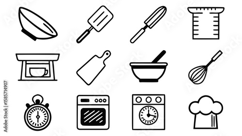 Cooking utensils represent culinary arts, baking, and food preparation, ideal for logos, icons or menu design projects.