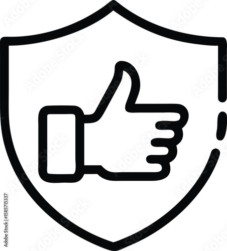 Line art of shield with thumb up, protection and approval concept