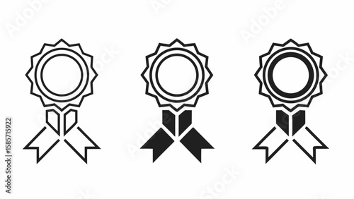 Illustration of three awards with ribbons in different styles on a white background design element