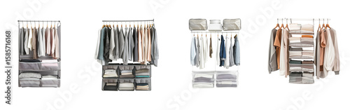 Different organized portable closet wardrobe units a transparent background Generative AI
