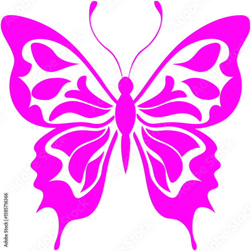 Magenta Butterfly Vector with Hidden Human Face Profiles in Wings, Abstract Symmetrical Insect Optical Illusion, Surreal Nature Art for Tattoo Designs, Conceptual Graphics, and Creative Illustrations
