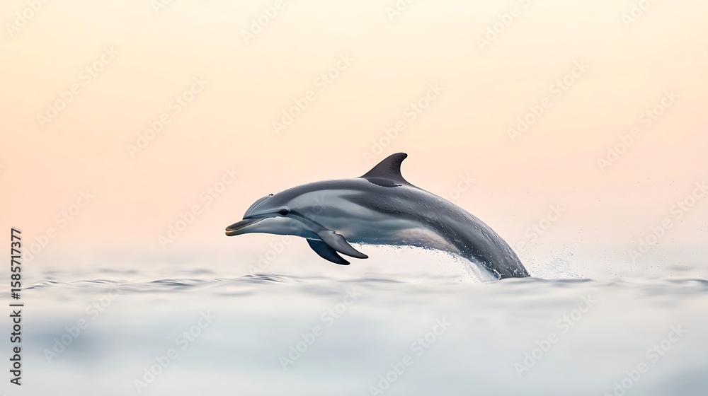 Naklejka premium Dolphin Leaping from Ocean Water at Sunrise
