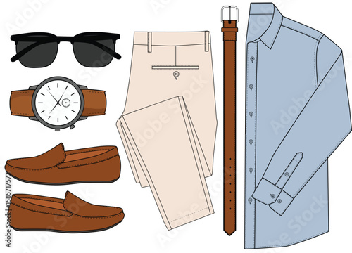 Men's Clothing and Accessories Outline Vector Illustration
