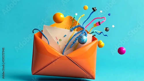 A colorful envelope with a pink pig and a cat inside