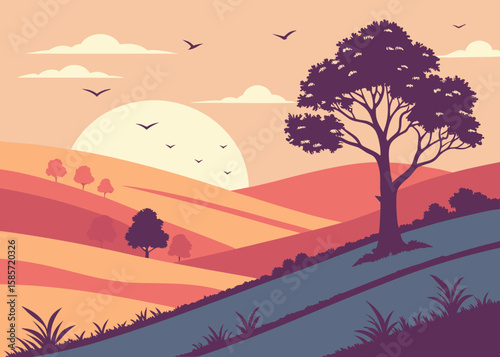 Flat Hills with Sunset Gradient.
