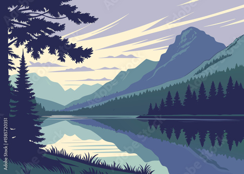 Realistic Mountain Lake Reflection