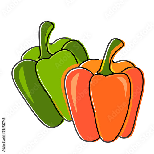 Two bell peppers in vibrant colors on a white background  