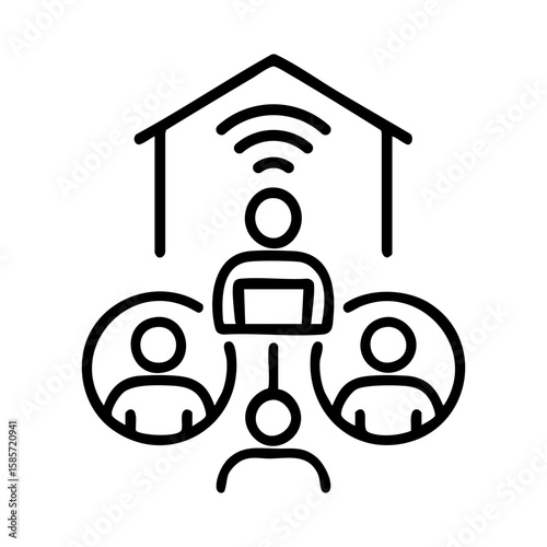 Smart home remote work icon with wireless internet and virtual connection