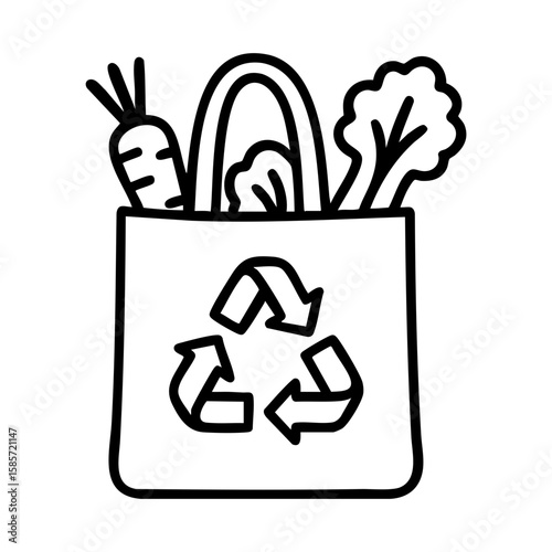 Reusable grocery bag icon promoting sustainable shopping and zero waste lifestyle