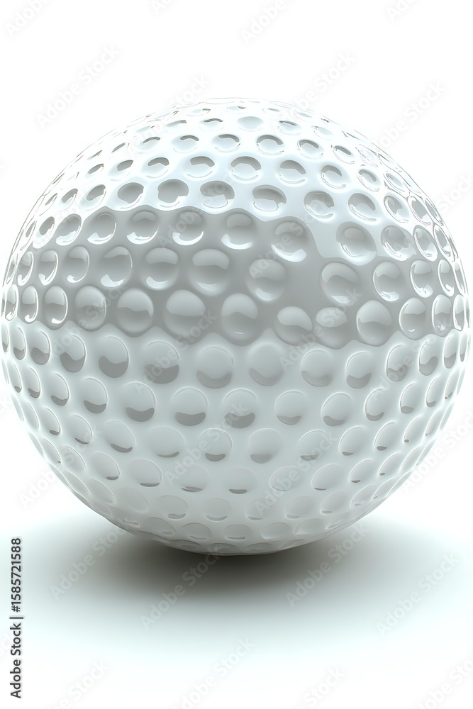 White golf ball with distinctive dimpled pattern isolated on white background, showing detailed surface texture and subtle shadows for sports and recreation designs. White golf ball with distinctive dimpled pattern isolated on white background, showing detailed surface texture and subtle shadows for sports and recreation designs.